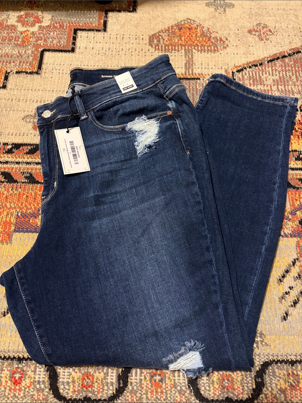 Judy Blue Deep Indigo Ripped Boyfriend Jeans